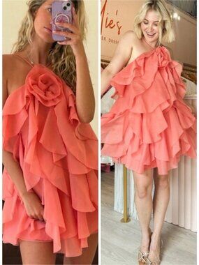 AJE PANDOREA LAYERED MINI DRESS WASHED CORAL SZ AU 14, US 10